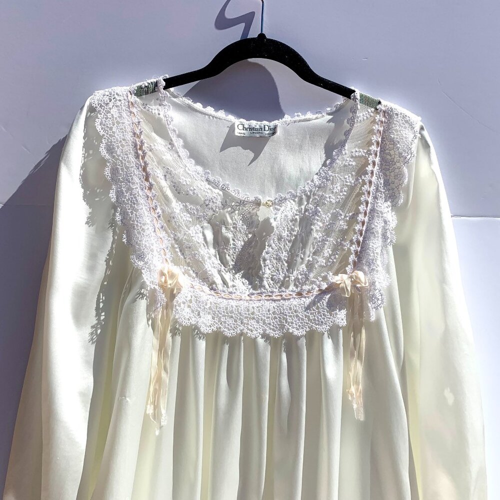 Vintage Christian Dior Lingerie Ivory Lace Nightgown 90s, Medium
